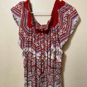 Patrons Of Peace Floral Off Shoulder Button Front Floor Length Maxi Dress Small
